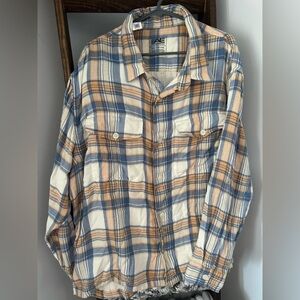 American Eagle Outfitters Men's Plaid Shirt Jacket in Blue and Tan